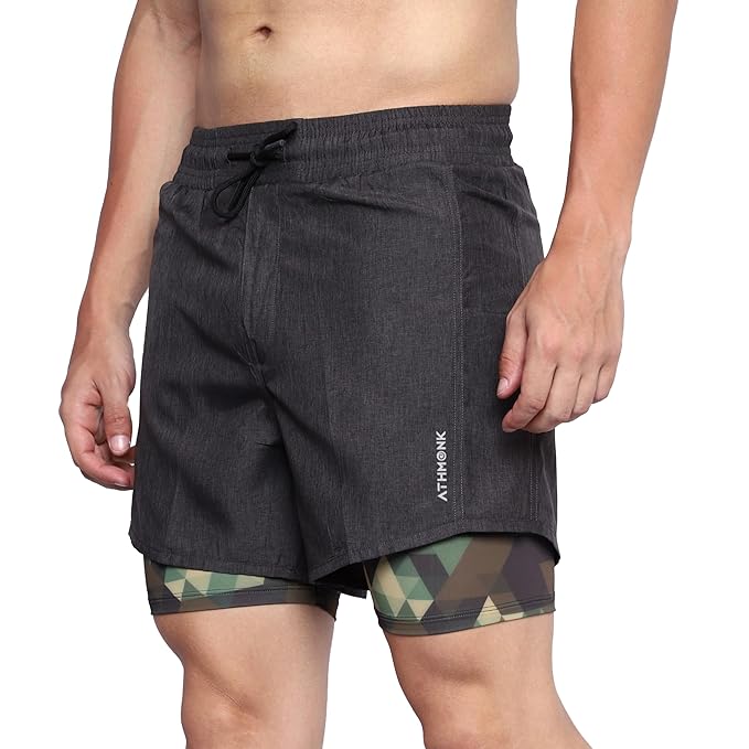 Athmonk Rapid-Dry 2-in-1 Running Shorts with Printed Lining